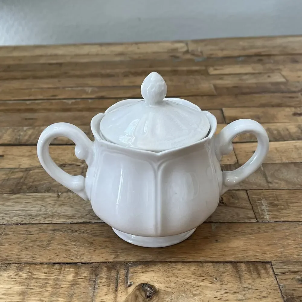 1970s Vintage Federalist Ironstone White Sugar Bowl 4238